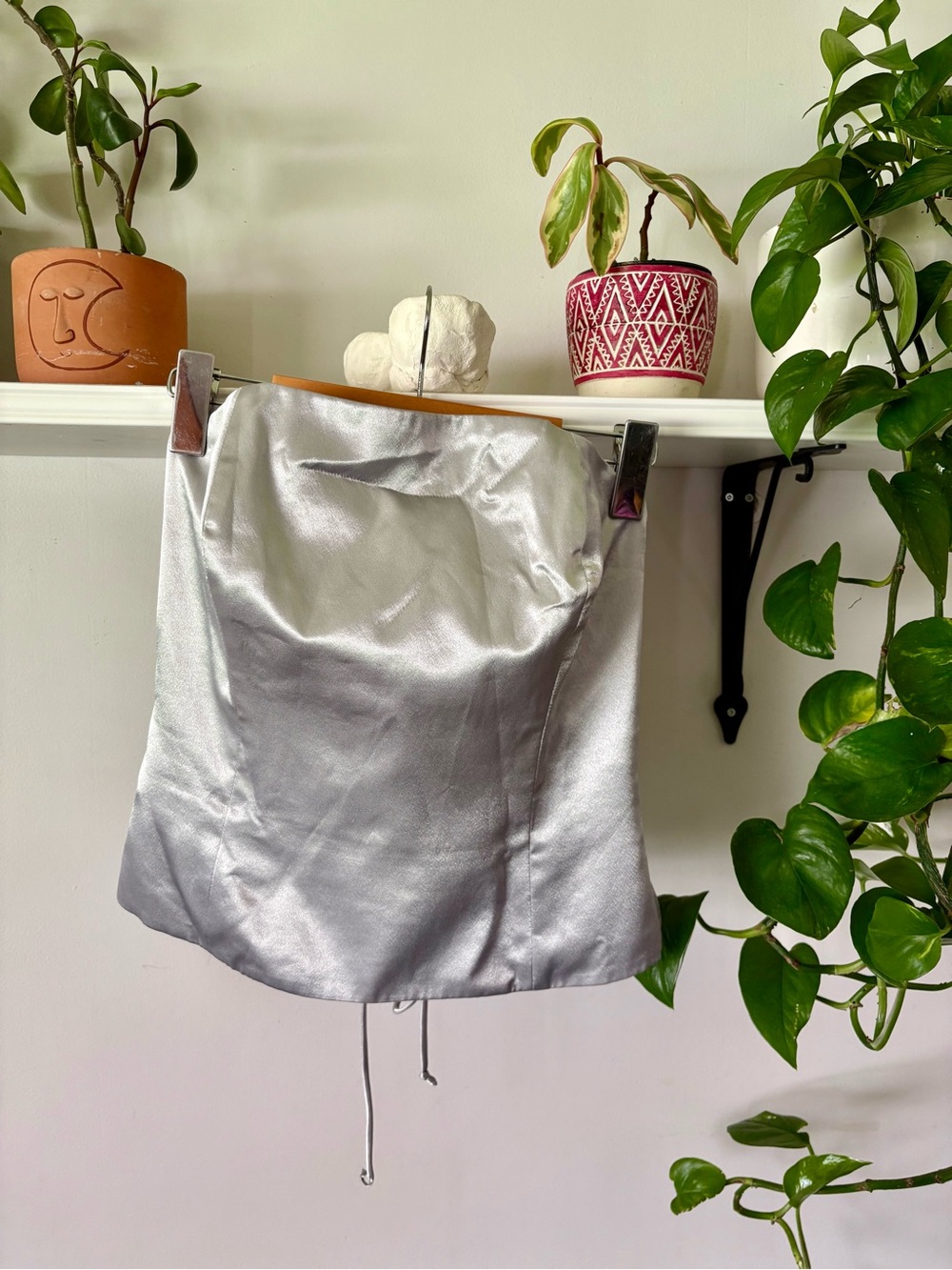 Silver Satin Strapless Bustier Top